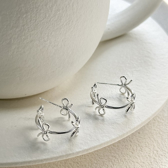 925 Silver Bow Knot Hoop Earrings