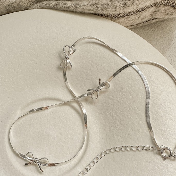 925 Silver Bow Snake Bone Chain Set