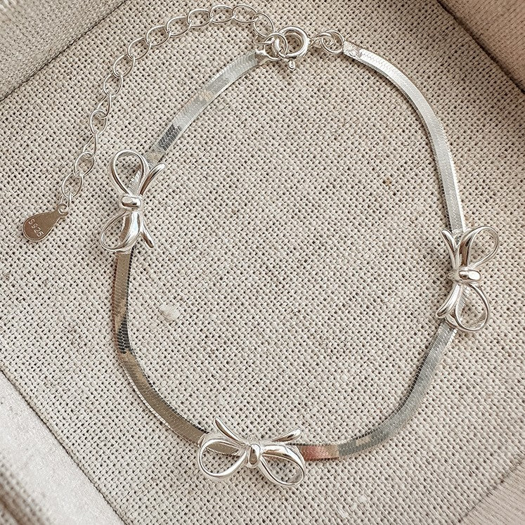 925 Silver Bow Snake Bone Chain Set