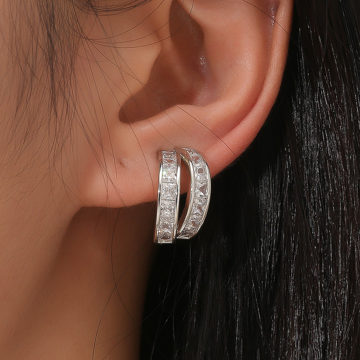Double Hoop Zircon Earrings