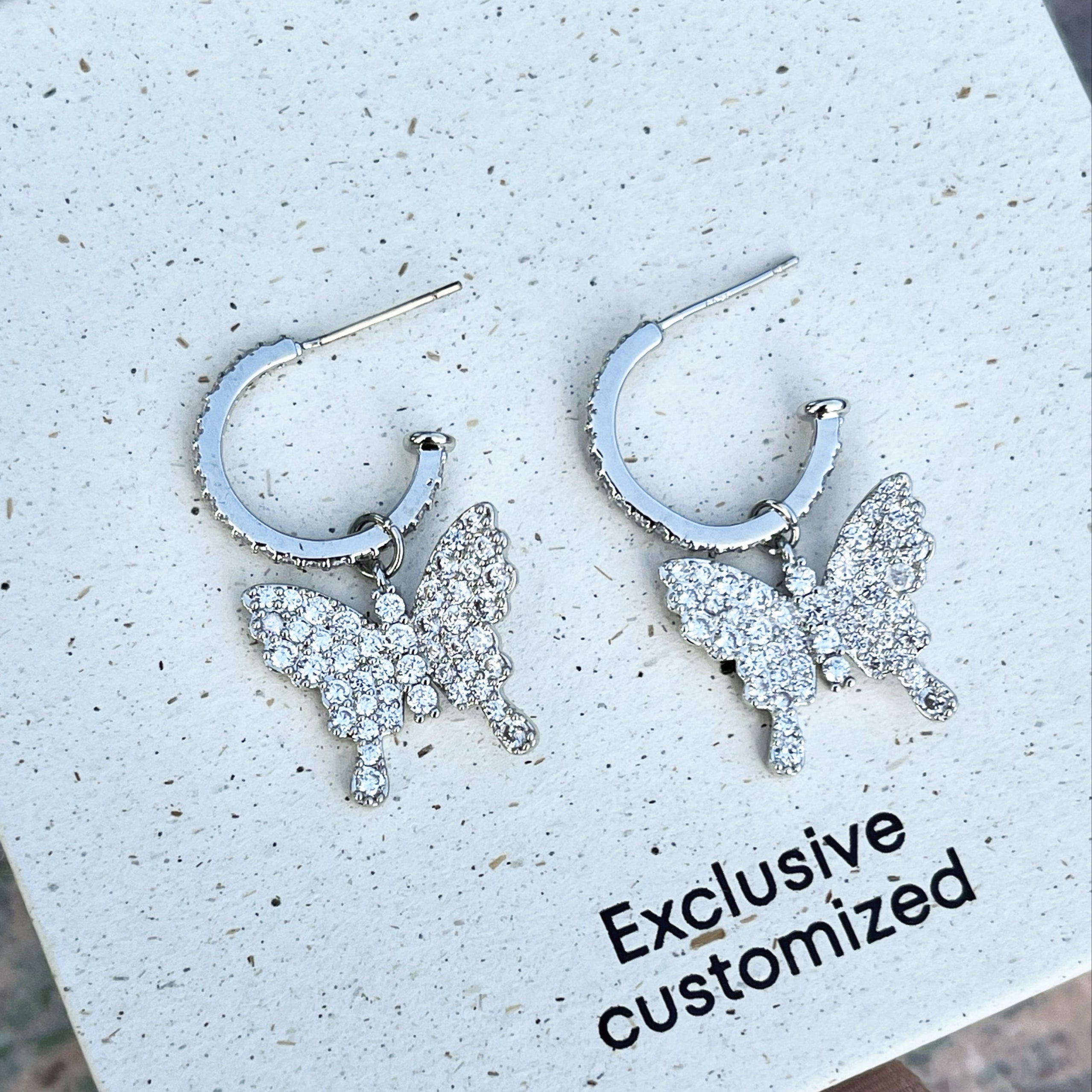 Butterfly Zircon C-shaped Earrings