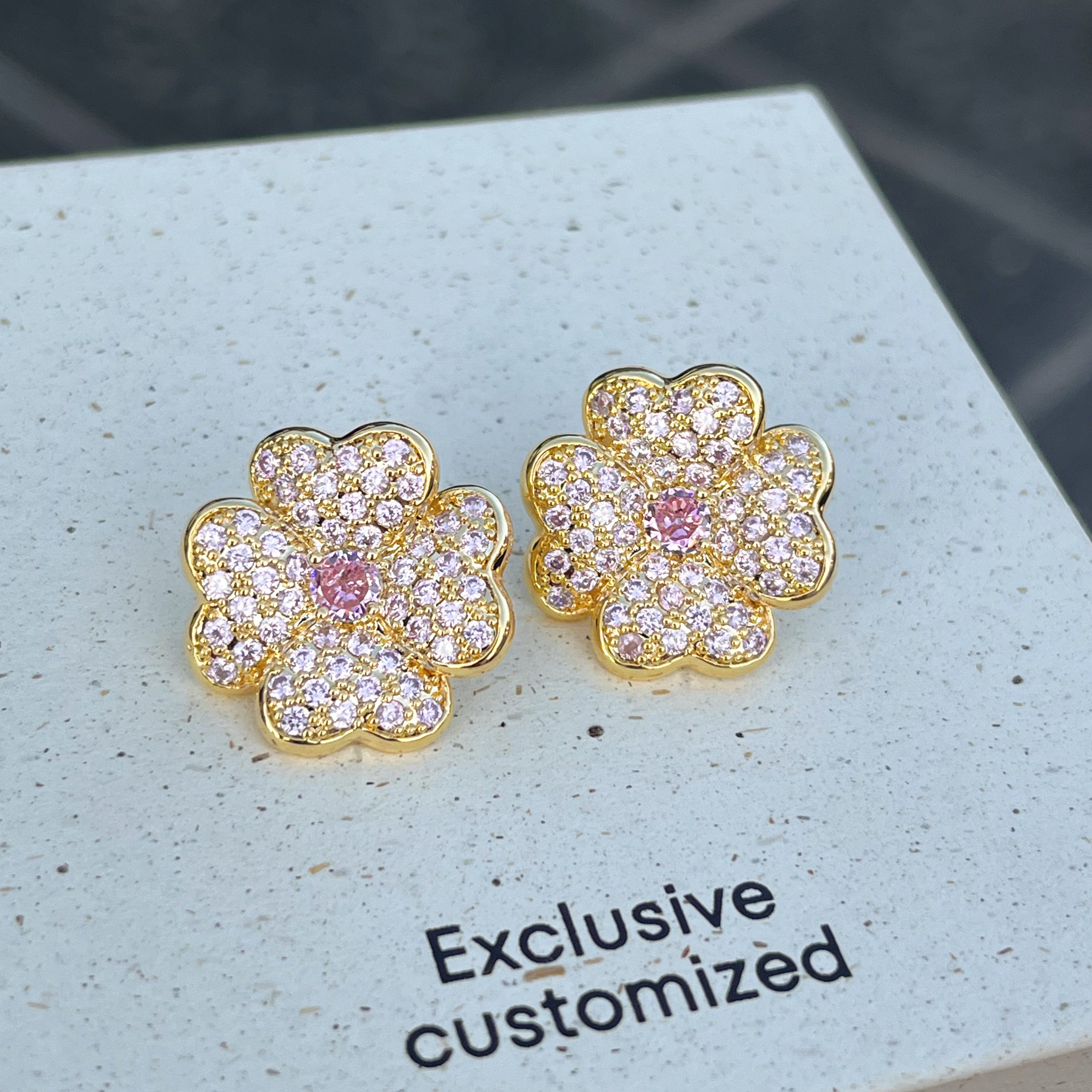 Pink Zircon Flower Stud Earrings