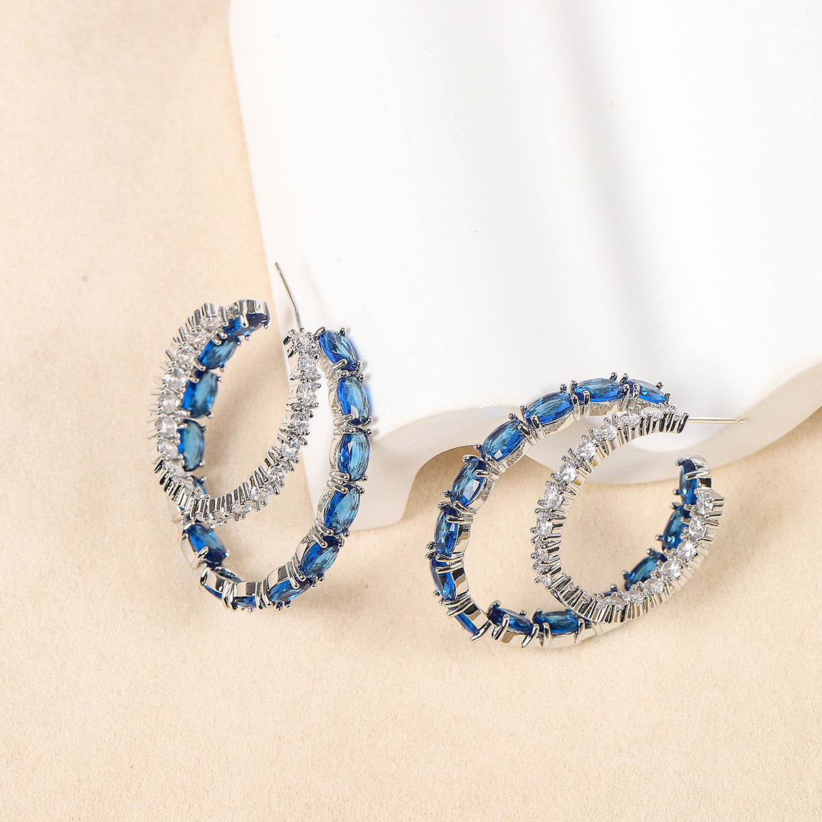 Blue Double-layer Zircon Earrings