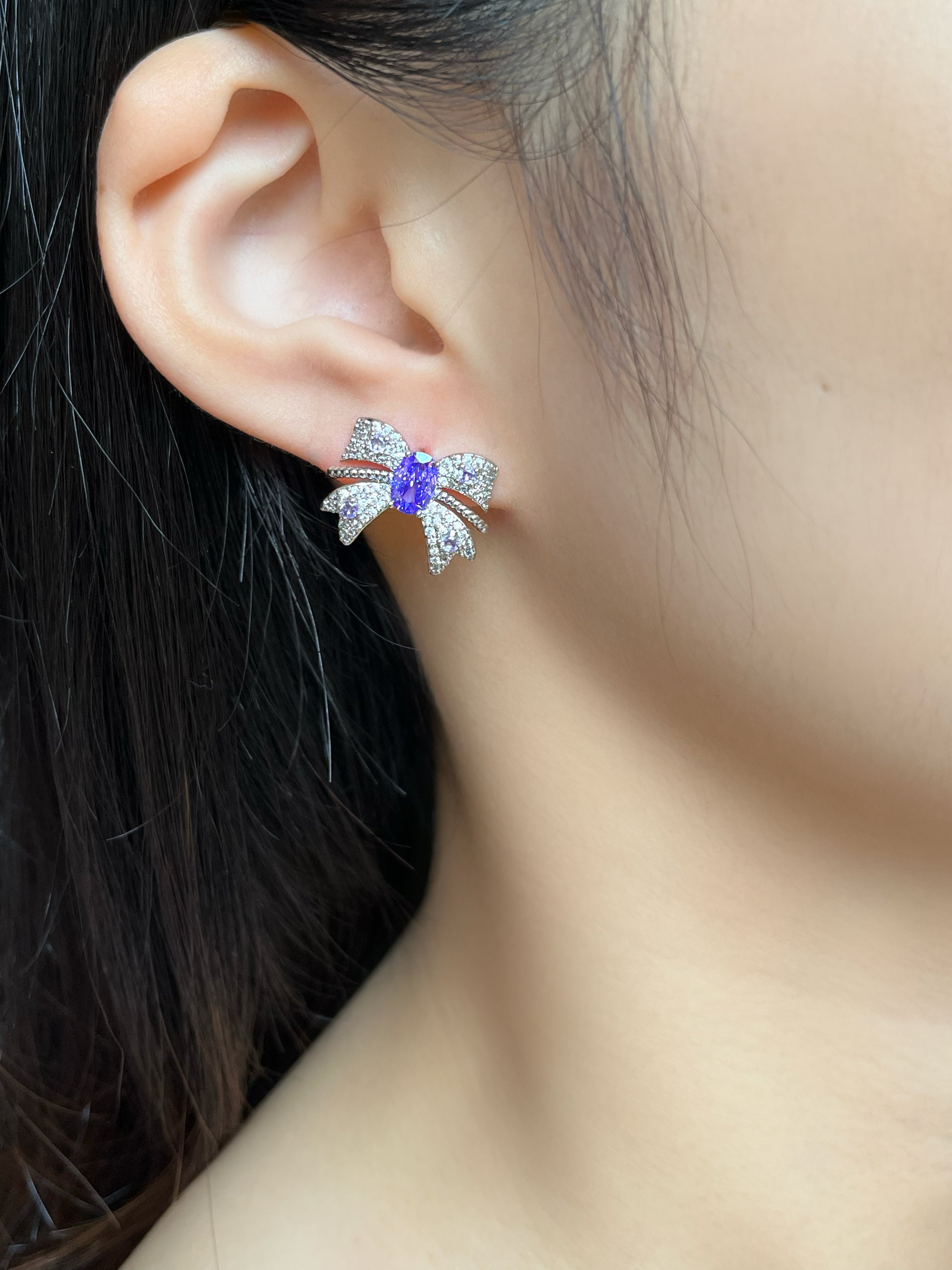 Bowknot Purple Zircon Stud Earrings
