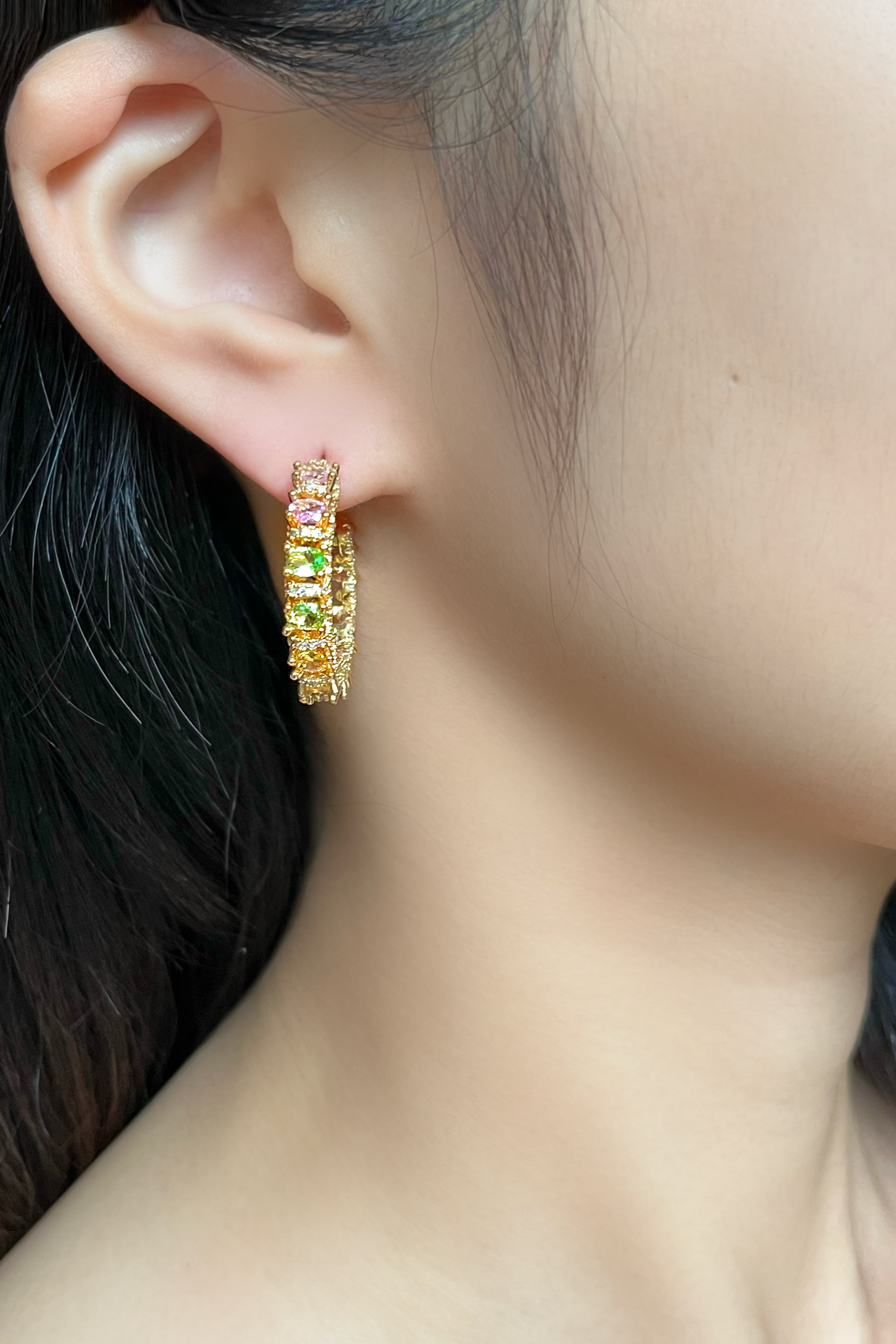 Colored Zircon Small Hoop Earrings