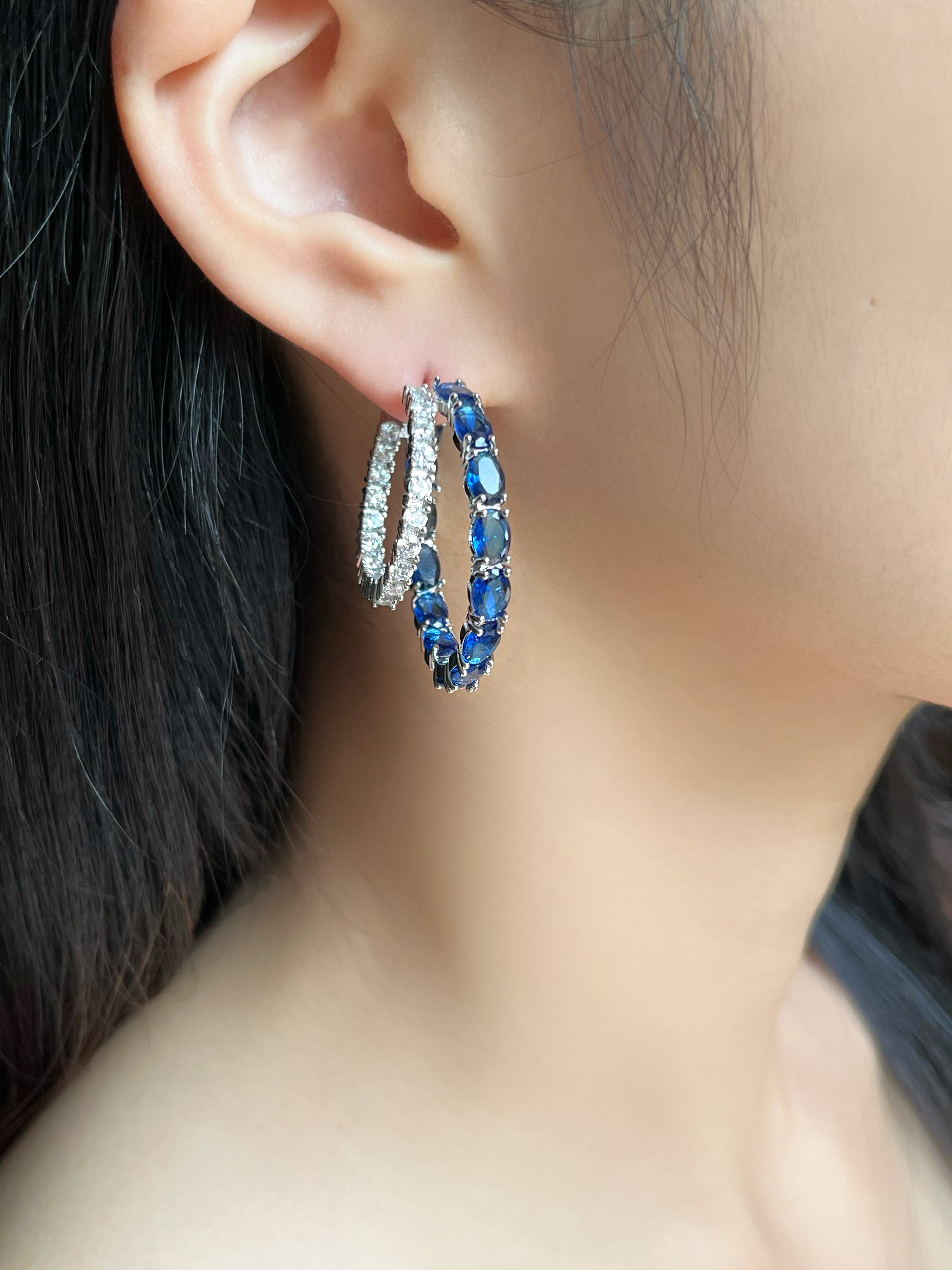 Blue Double-layer Zircon Earrings
