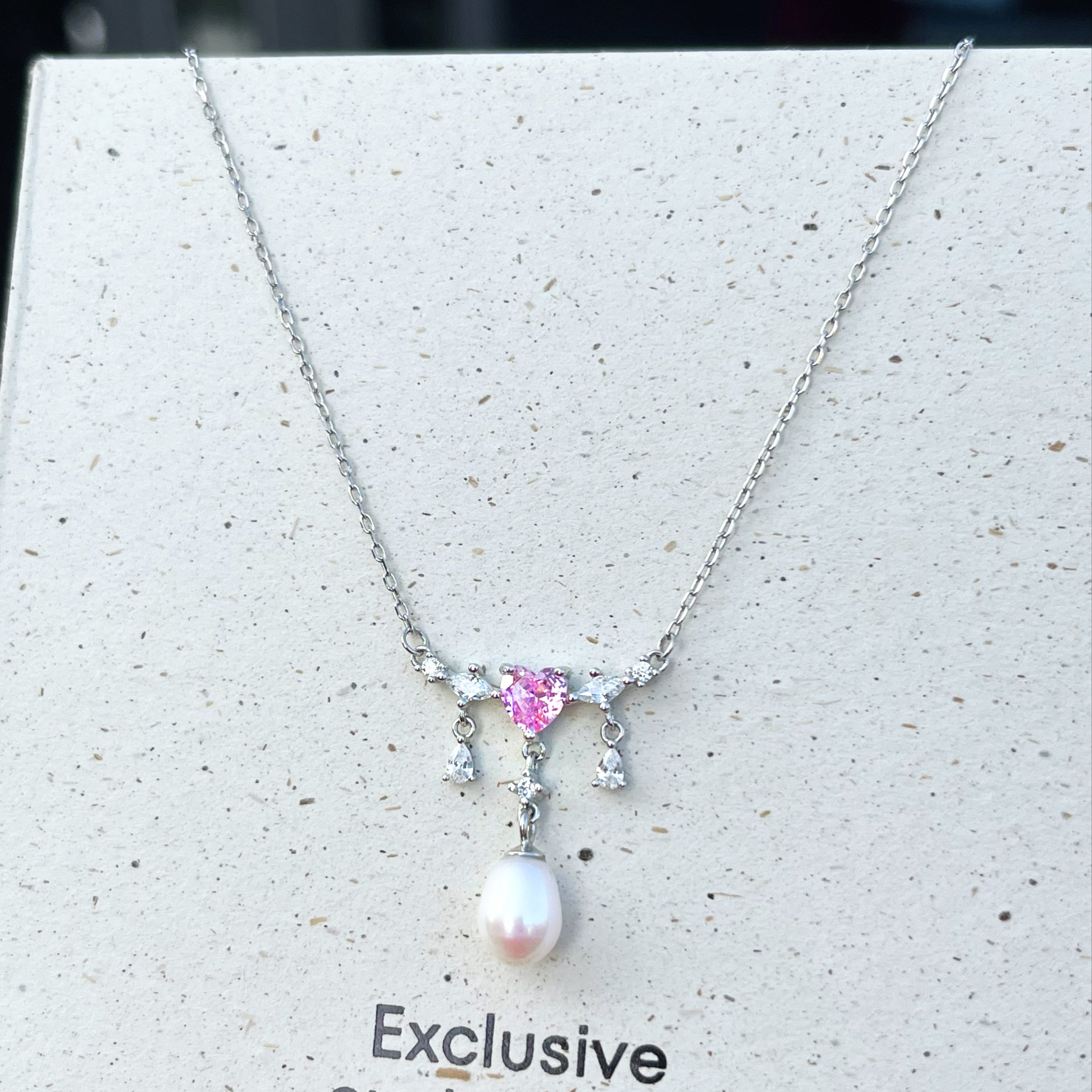 925 Silver Pearl Pink Zircon Necklace