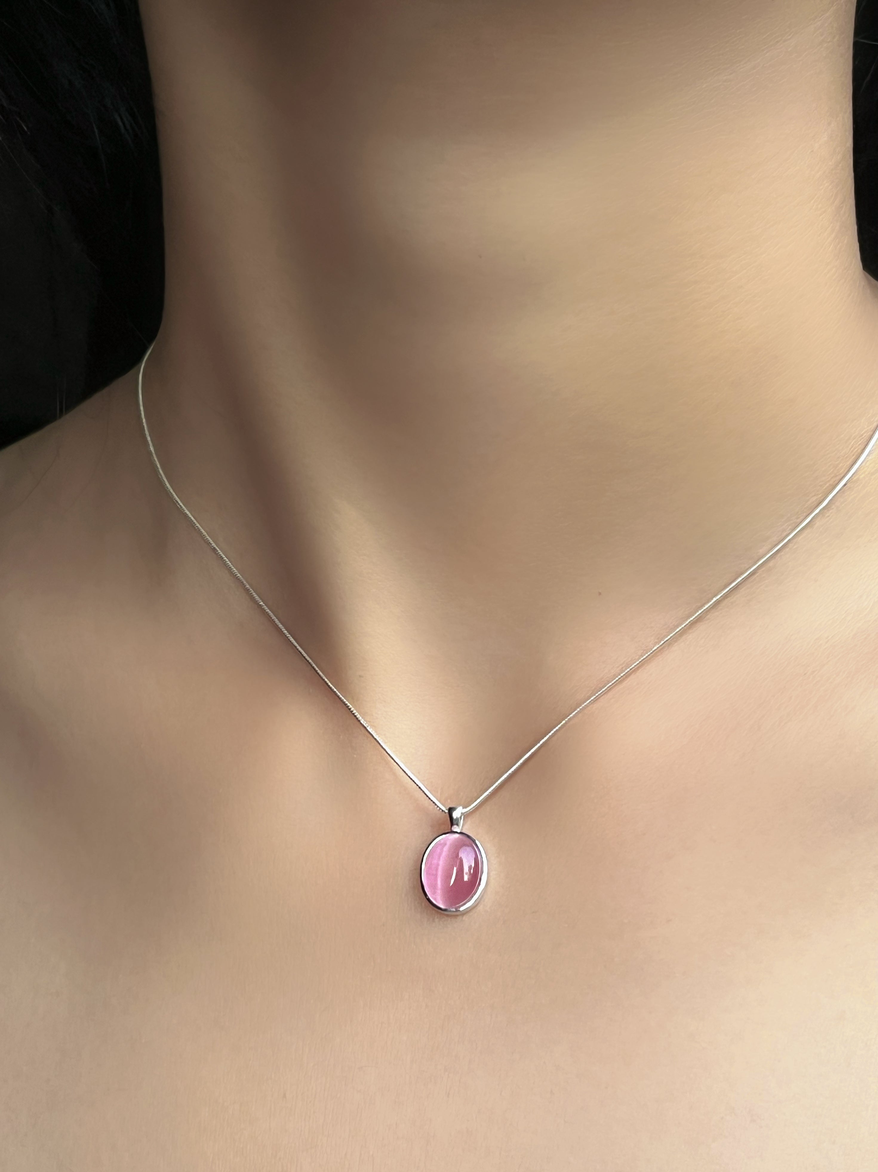 925 Silver Pink Jade Necklace