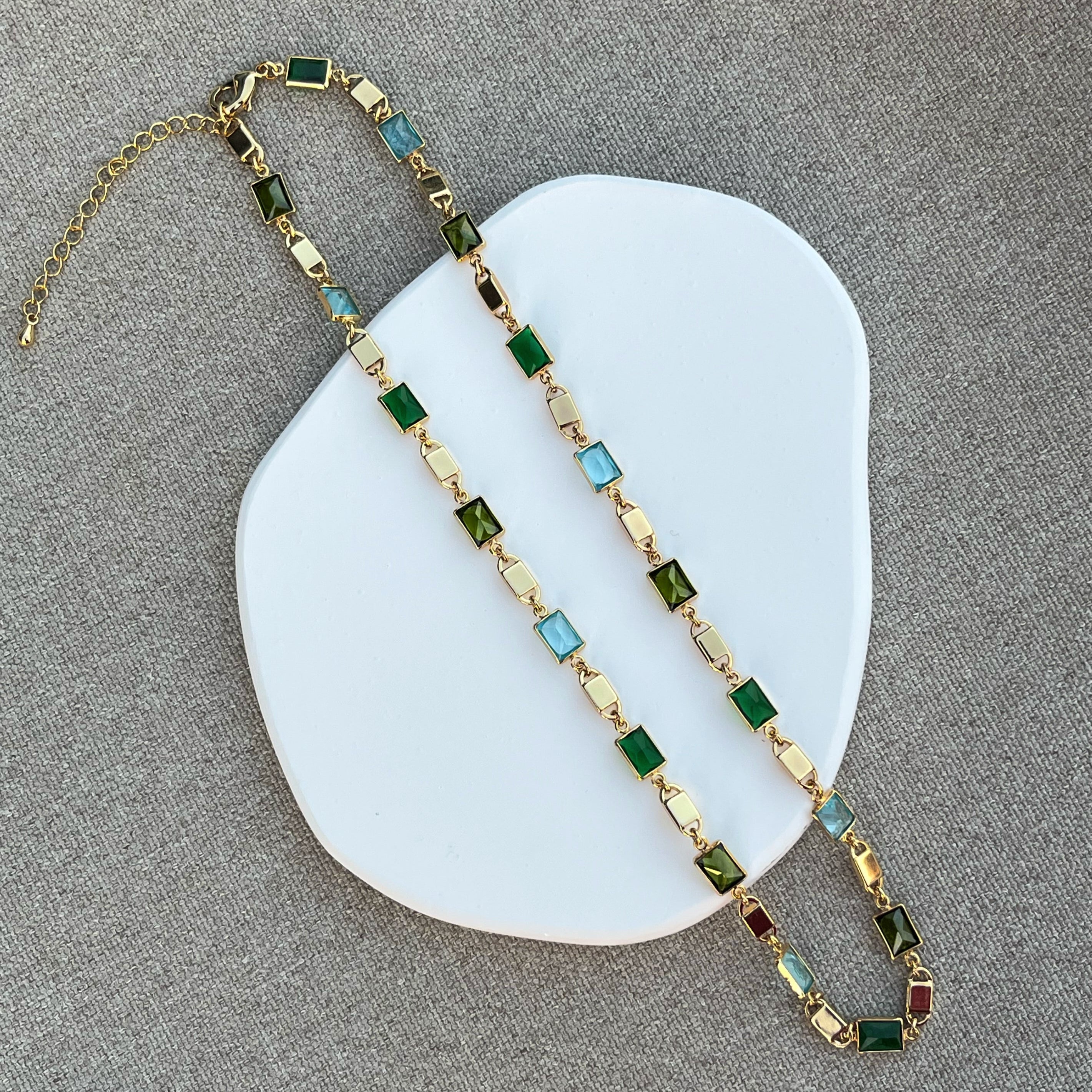 Green Square Crystal Necklace