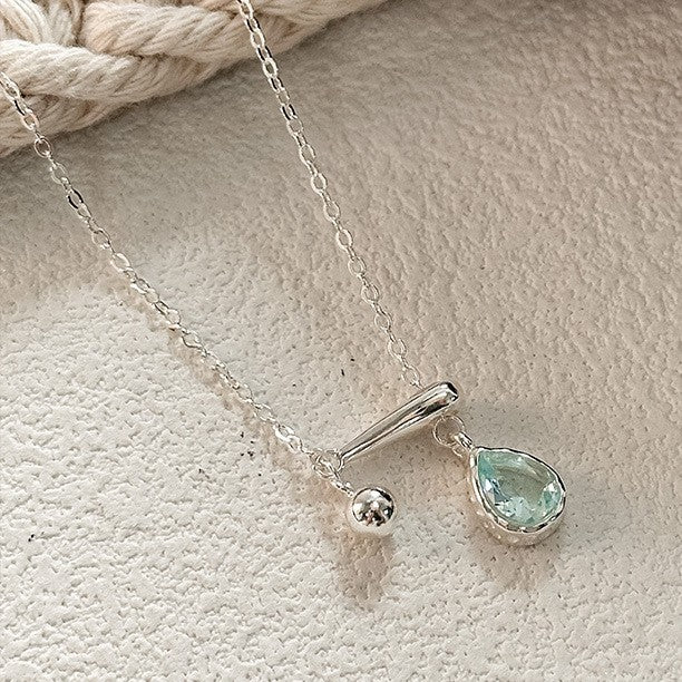 925 Silver Blue Teardrop Gemstone Necklace (Pull-out adjustable)