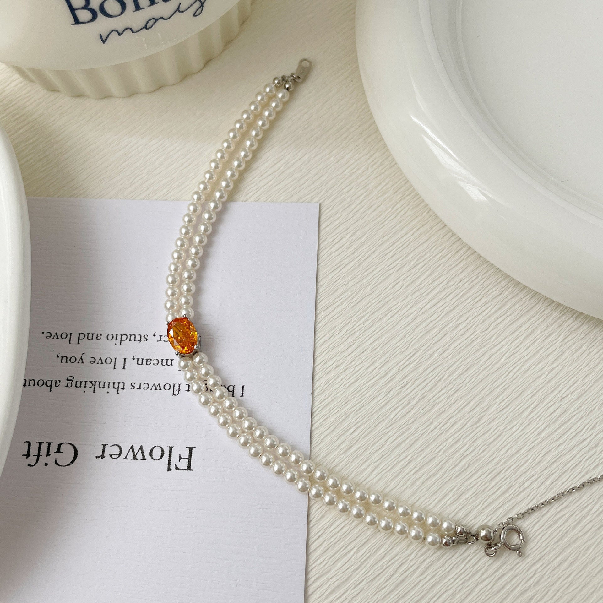 925 Silver Pearl Zircon Set, Six-Color Bracelet Necklace