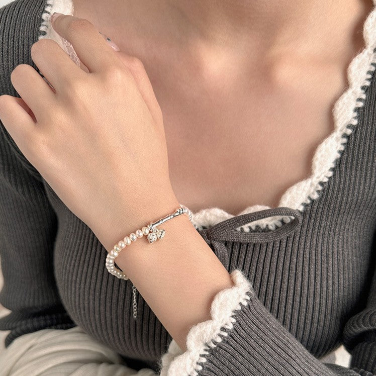 925 Silver Bamboo Pearl Bracelet