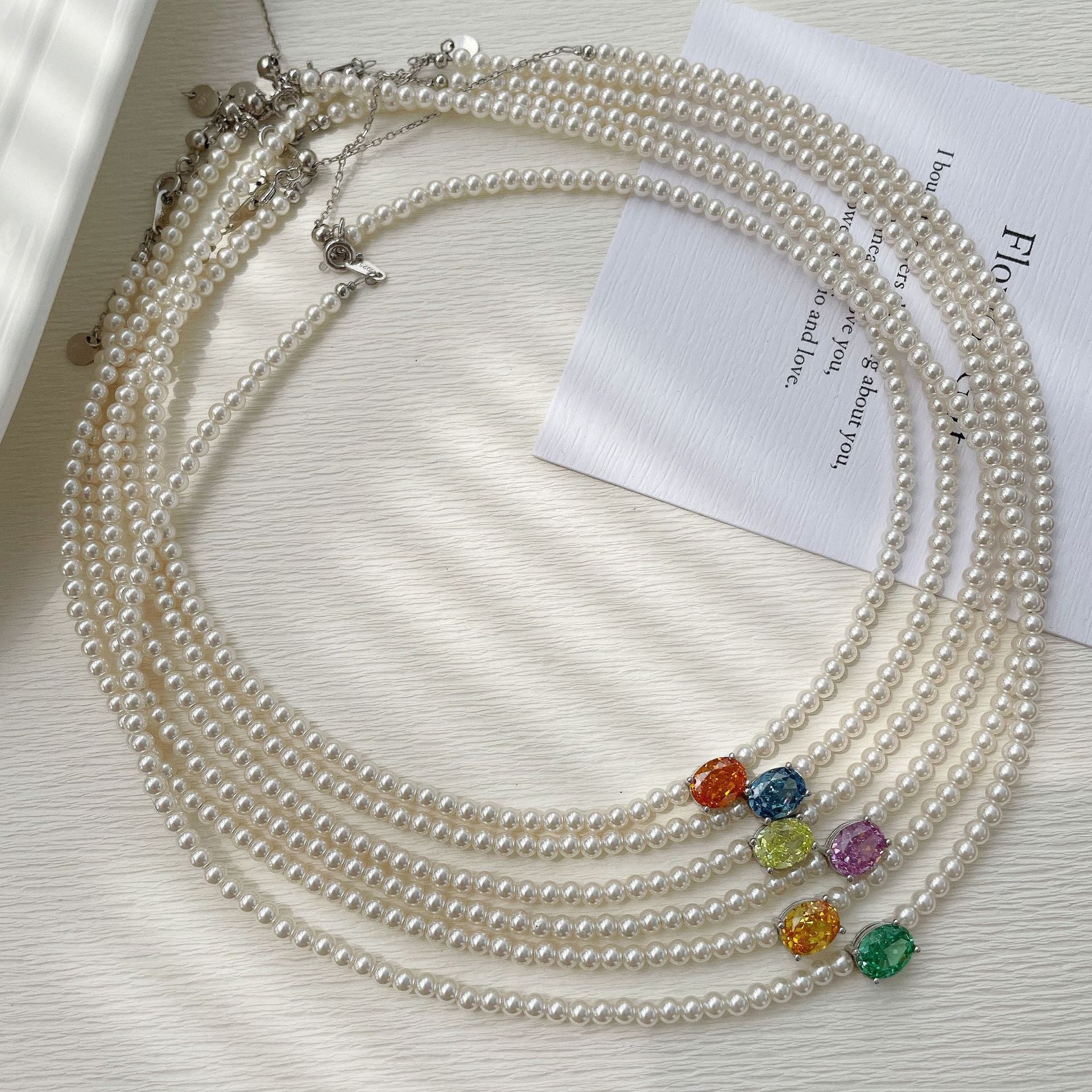 925 Silver Pearl Zircon Set, Six-Color Bracelet Necklace