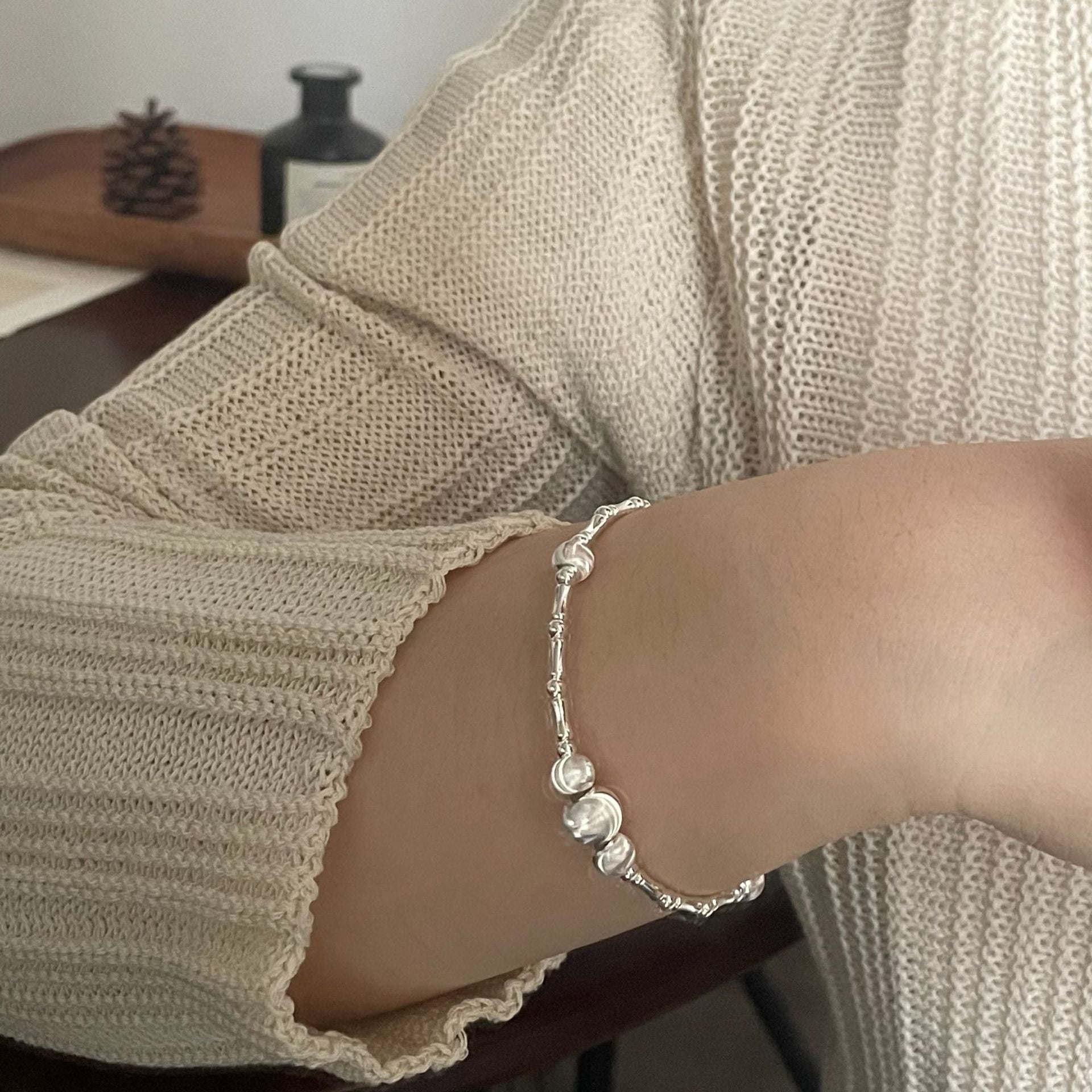 925 Silver Cat's Eye Bead Bracelet