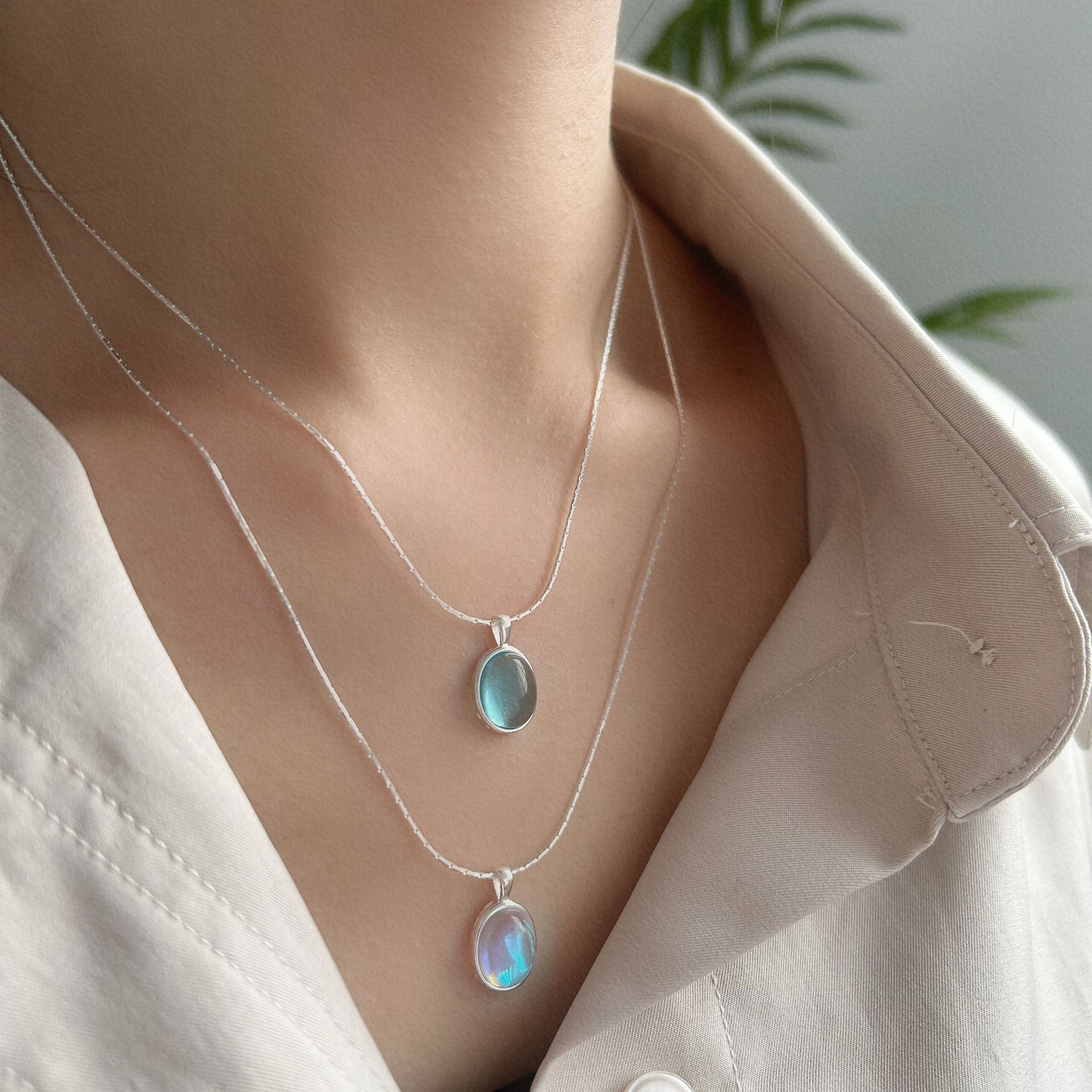 925 Silver Moonstone Aquamarine Necklace