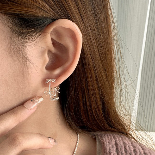 925 Silver Bow Knot Hoop Earrings