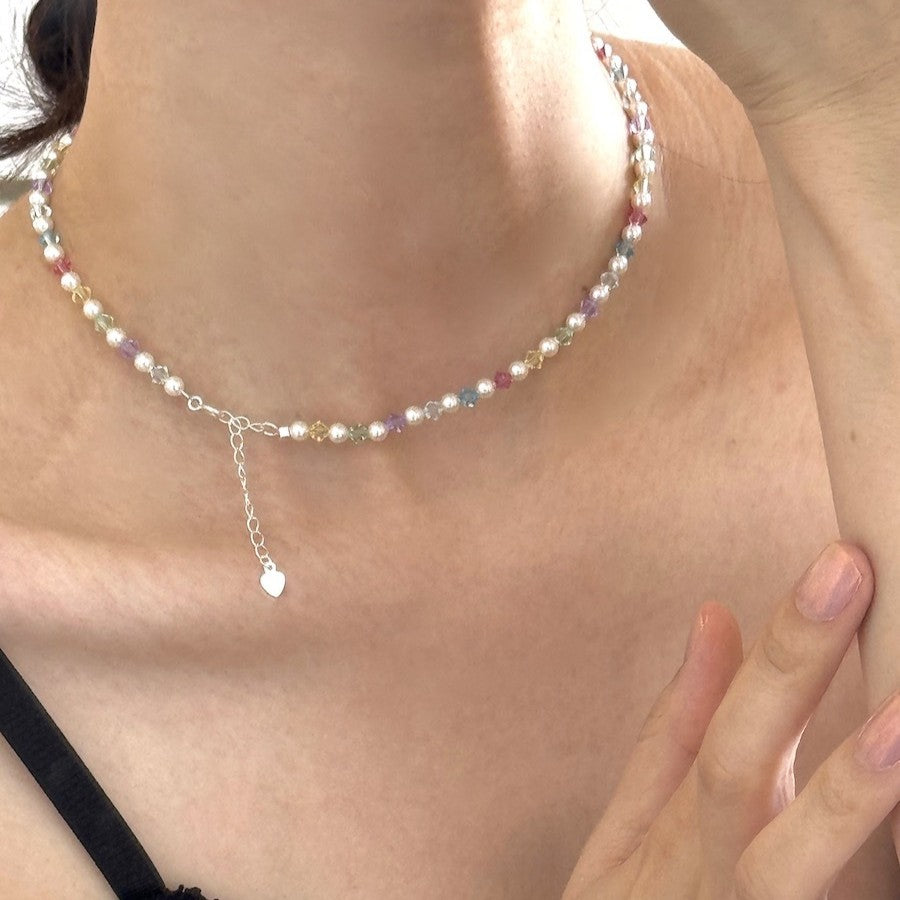 Colorful Crystal Pearl Necklace Bracelet Set