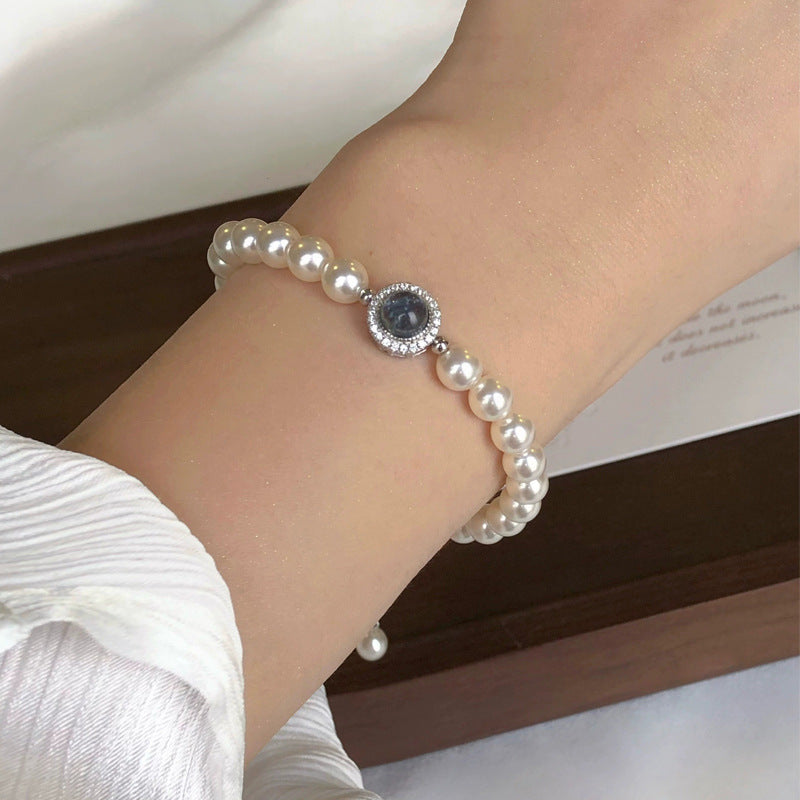925 Silver Pearl Aquamarine Bracelet
