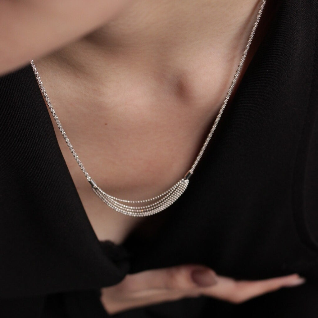925 Silver Multi-Layer Sparkling Bead Tassel Necklace