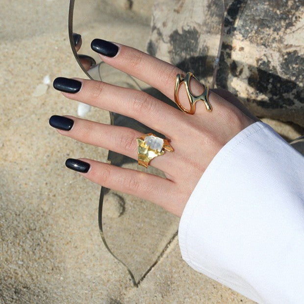 925 Silver Inlaid Crystal Adjustable Ring