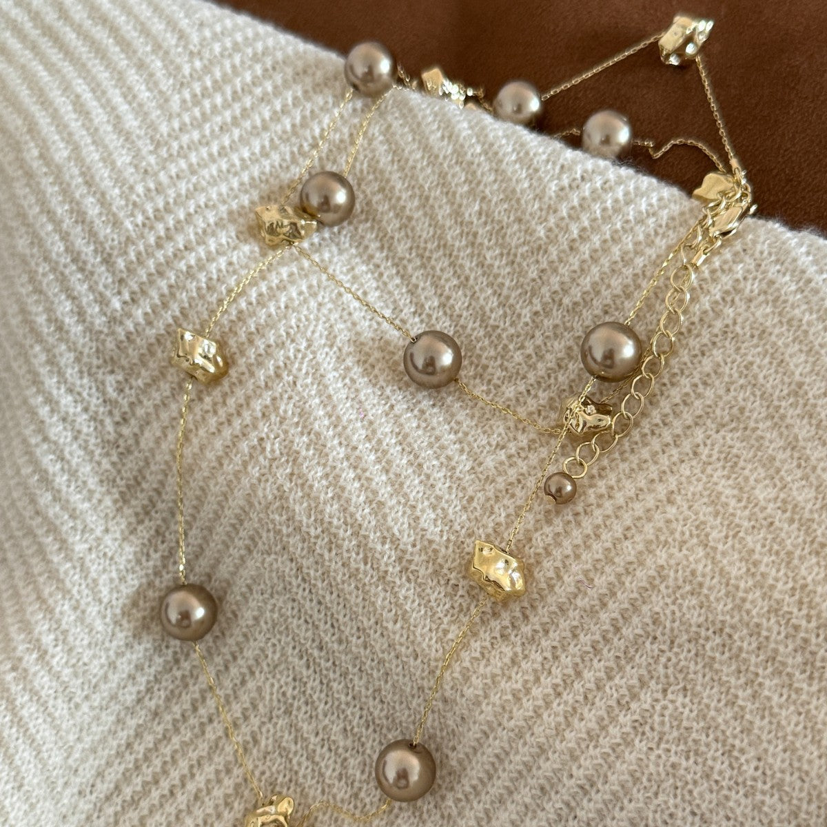 Mocha Pearl Necklace, Long Sweater Chain