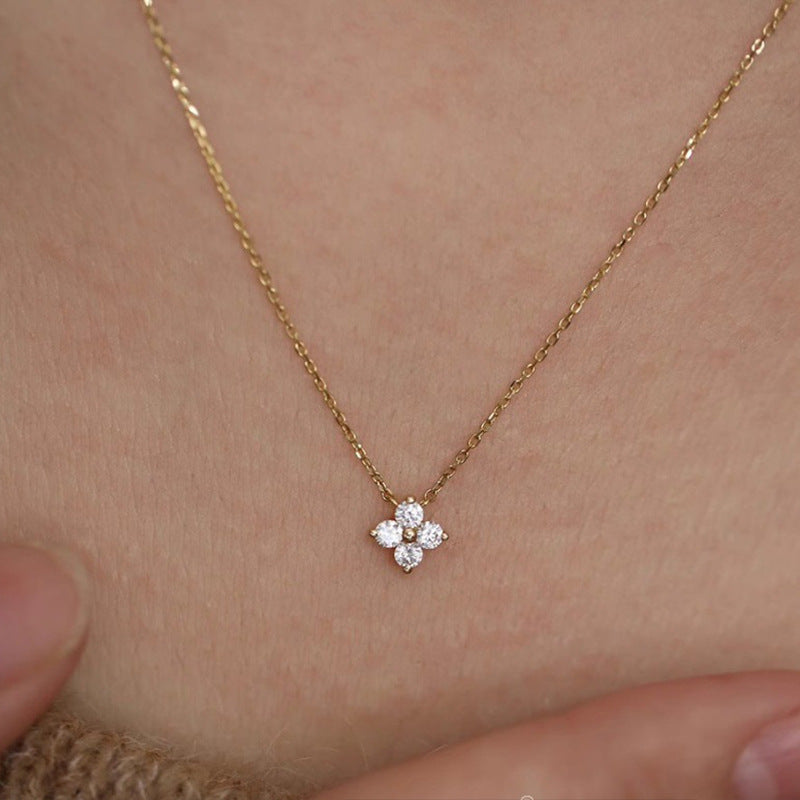 925 Silver Four-Leaf Clover 18K Gold Necklace