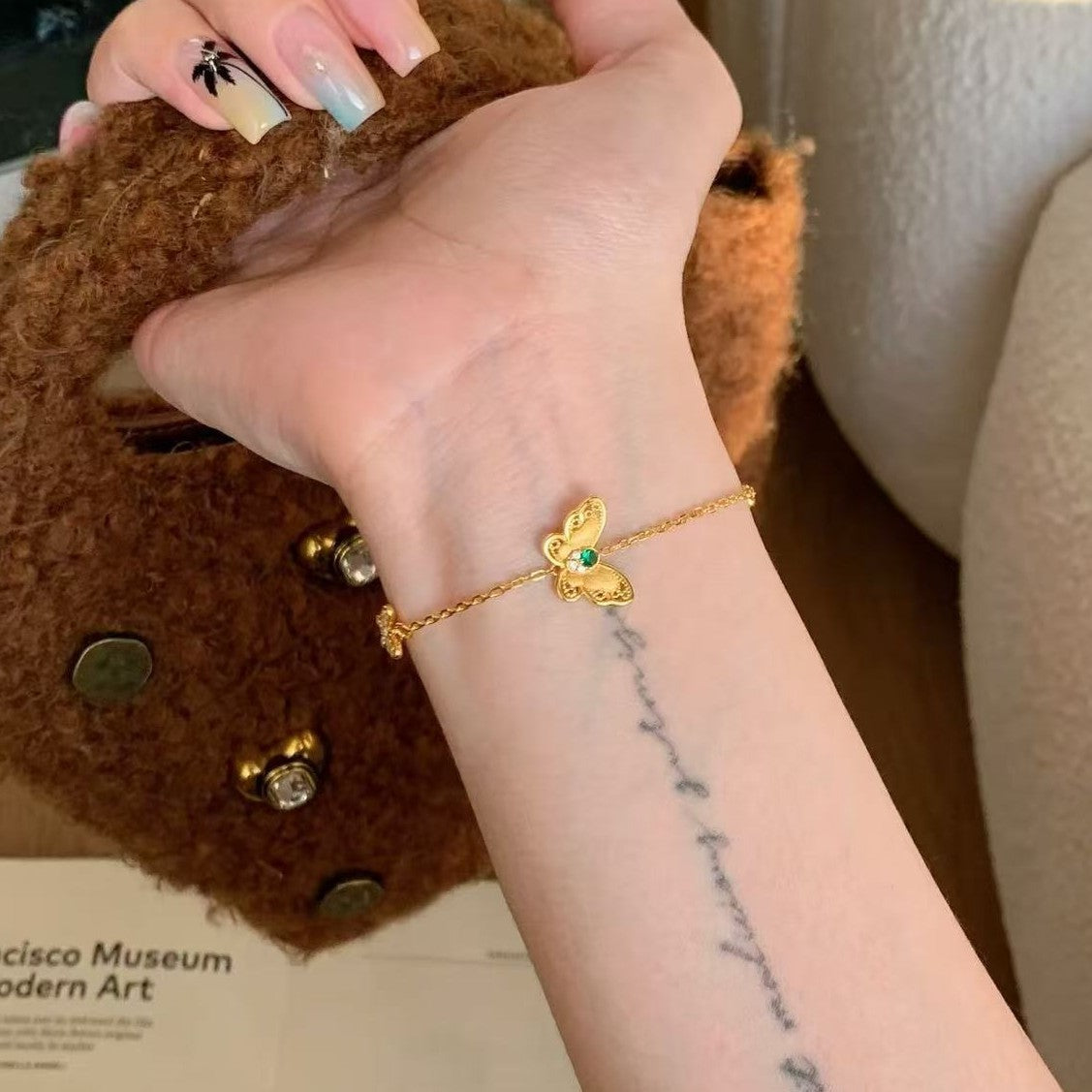 925 Silver Brushed Butterfly Bracelet and Necklace Set