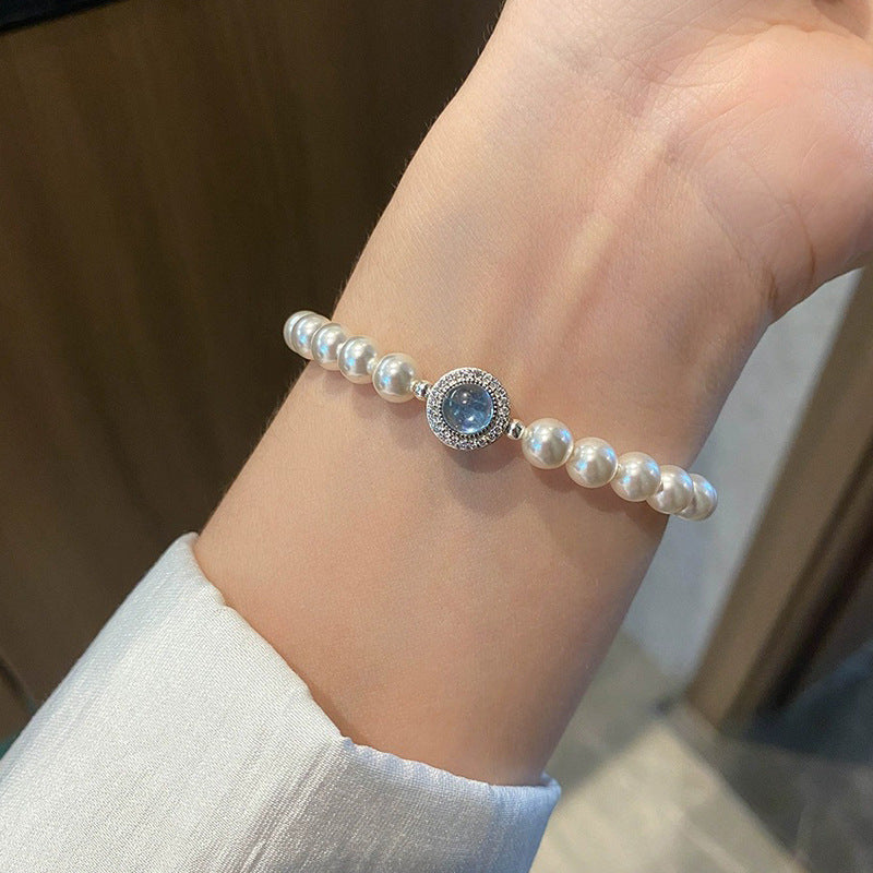 925 Silver Pearl Aquamarine Bracelet
