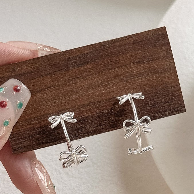 925 Silver Bow Knot Hoop Earrings