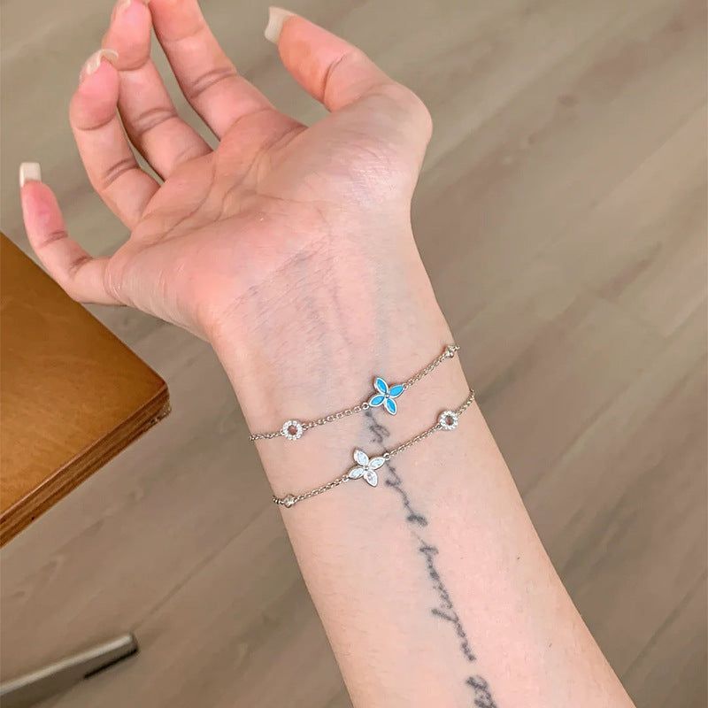 925 Silver Vintage Four-Leaf Flower Bracelet