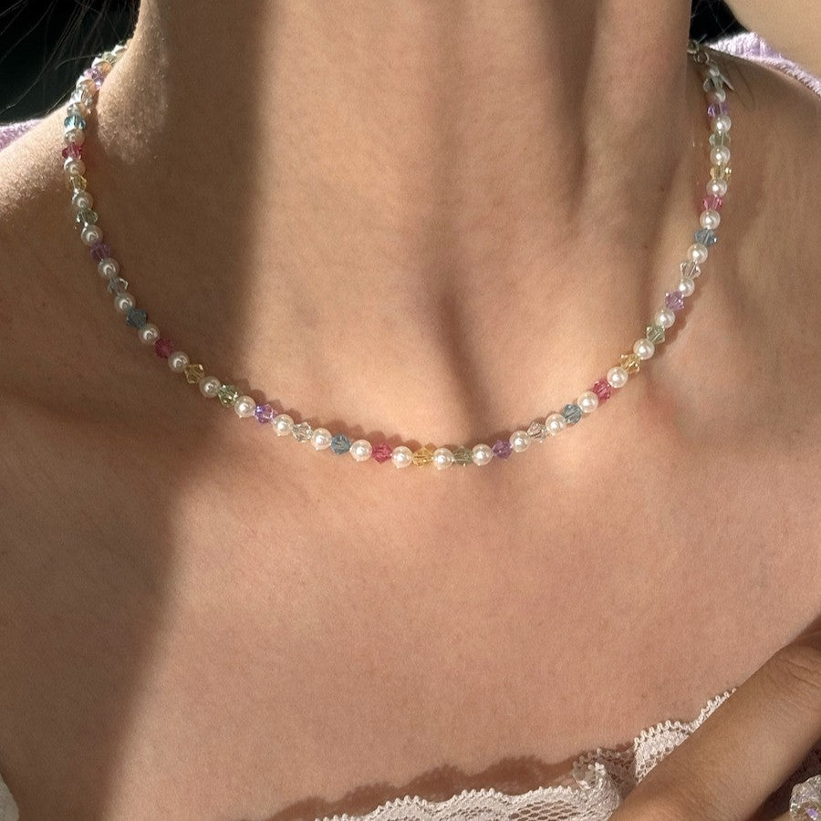Colorful Crystal Pearl Necklace Bracelet Set