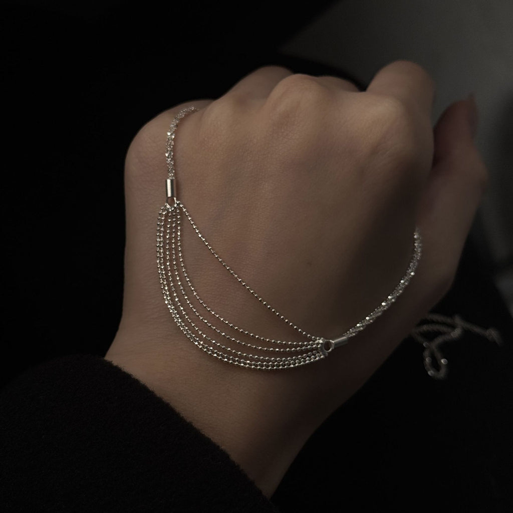 925 Silver Multi-Layer Sparkling Bead Tassel Necklace
