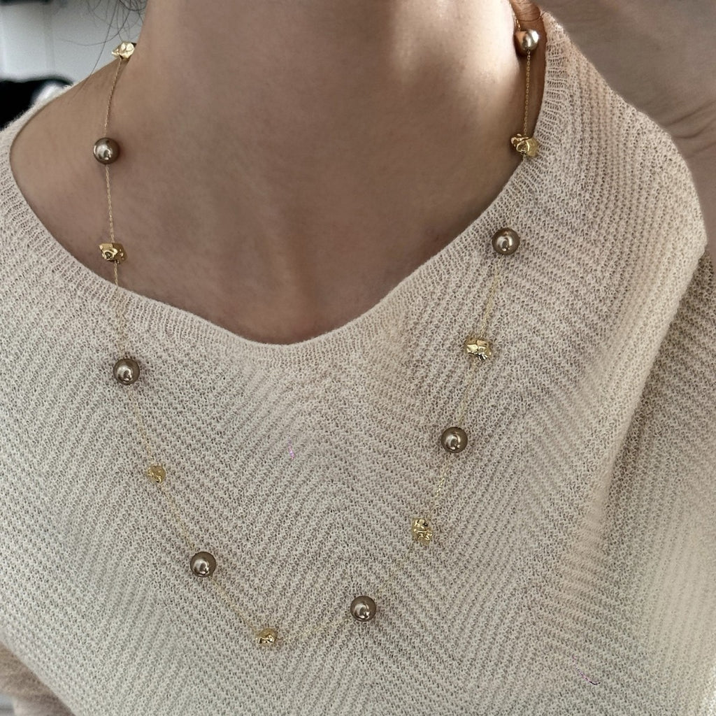 Mocha Pearl Necklace, Long Sweater Chain