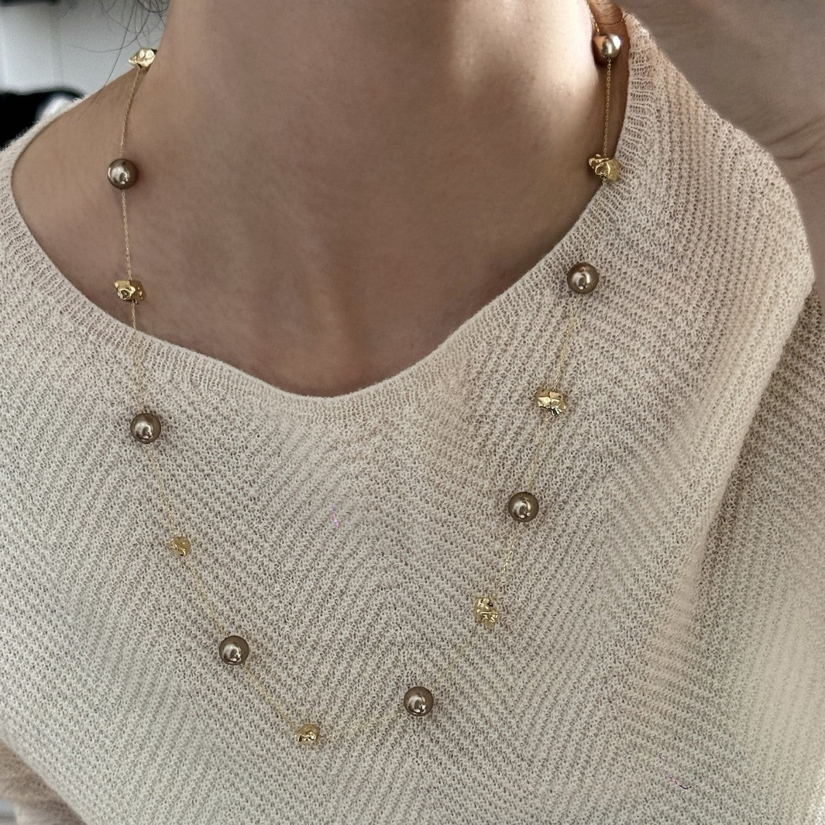 Mocha Pearl Necklace, Long Sweater Chain