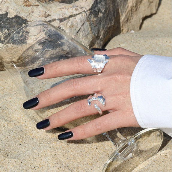 925 Silver Inlaid Crystal Adjustable Ring