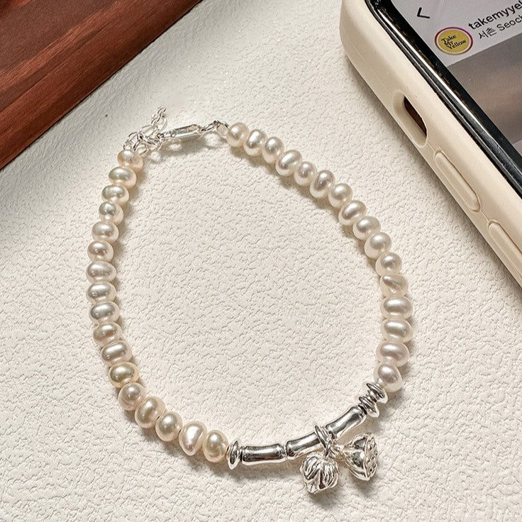 925 Silver Bamboo Pearl Bracelet