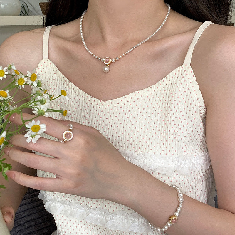 925 Silver Cat's Eye Pearl Bracelet and Necklace Set