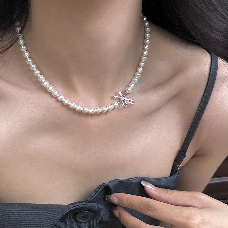 925 Silver Ribbon Three-Dimensional Bow Necklace