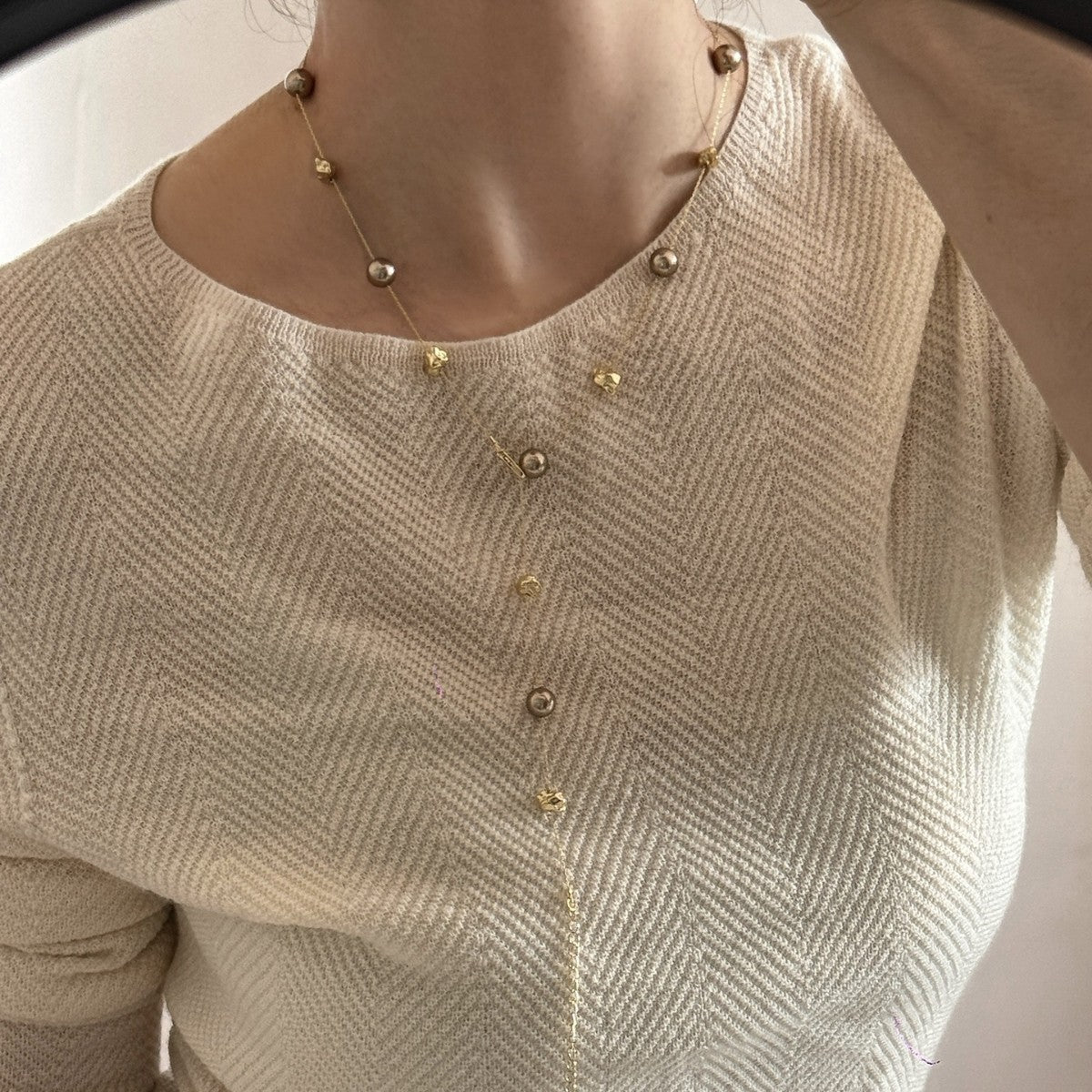 Mocha Pearl Necklace, Long Sweater Chain