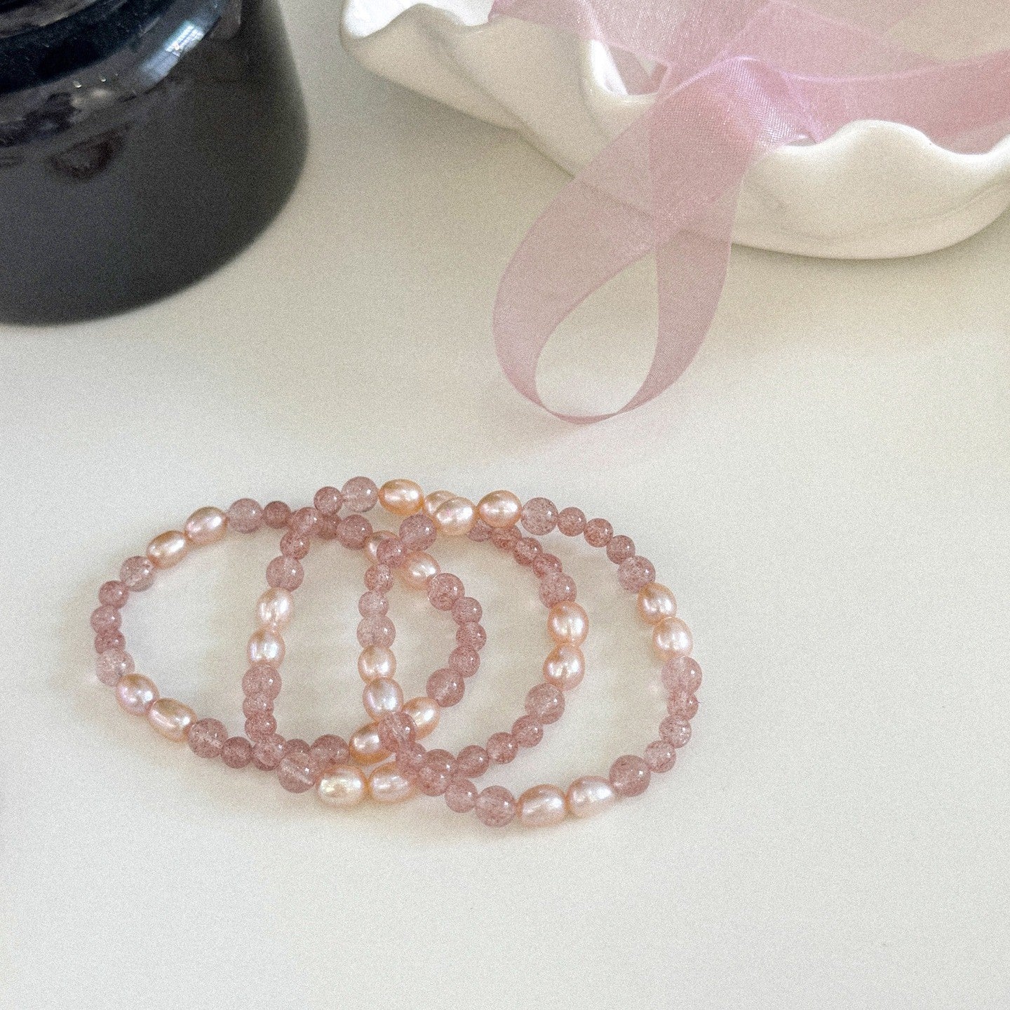 Pink Natural Pearl Strawberry Quartz Bracelet