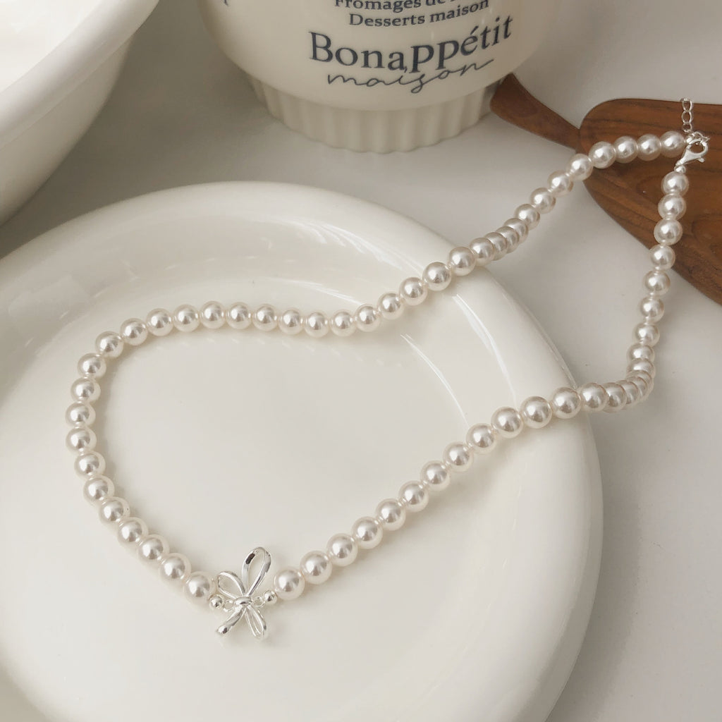 925 Silver Ribbon Three-Dimensional Bow Necklace