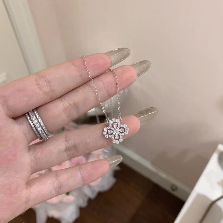 925 Silver Hollow Four-Leaf Clover Necklace