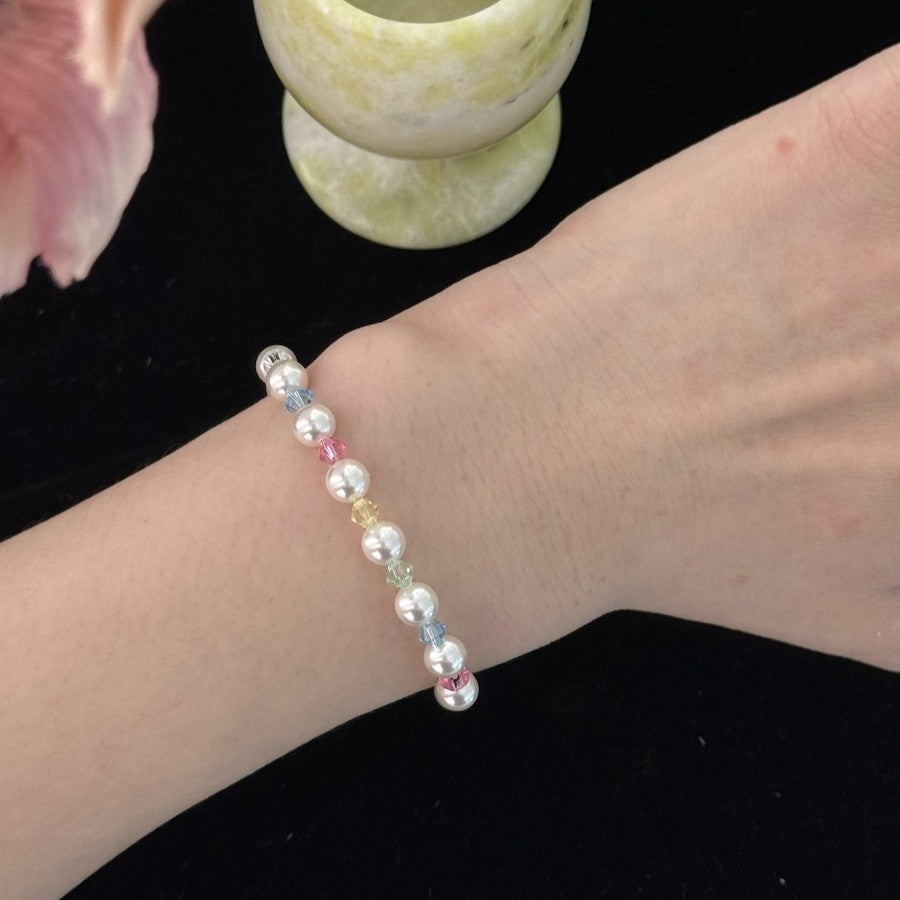 Colorful Crystal Pearl Necklace Bracelet Set
