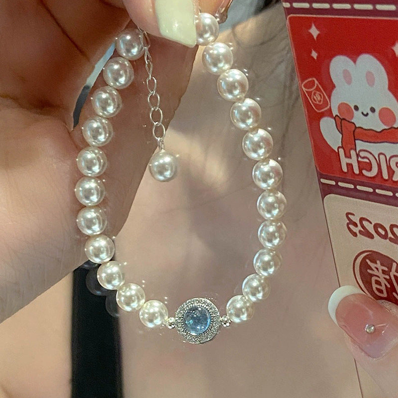 925 Silver Pearl Aquamarine Bracelet