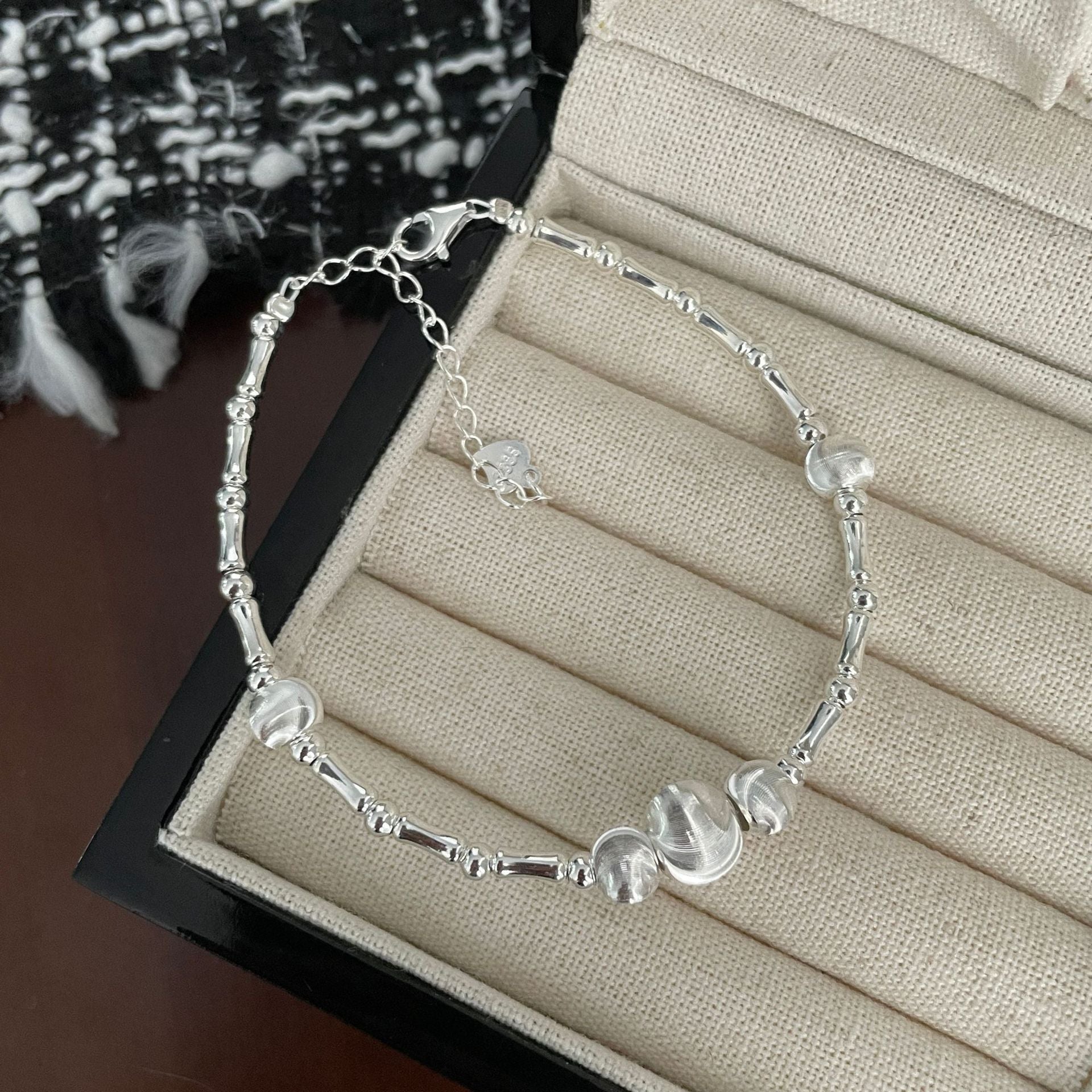 925 Silver Cat's Eye Bead Bracelet