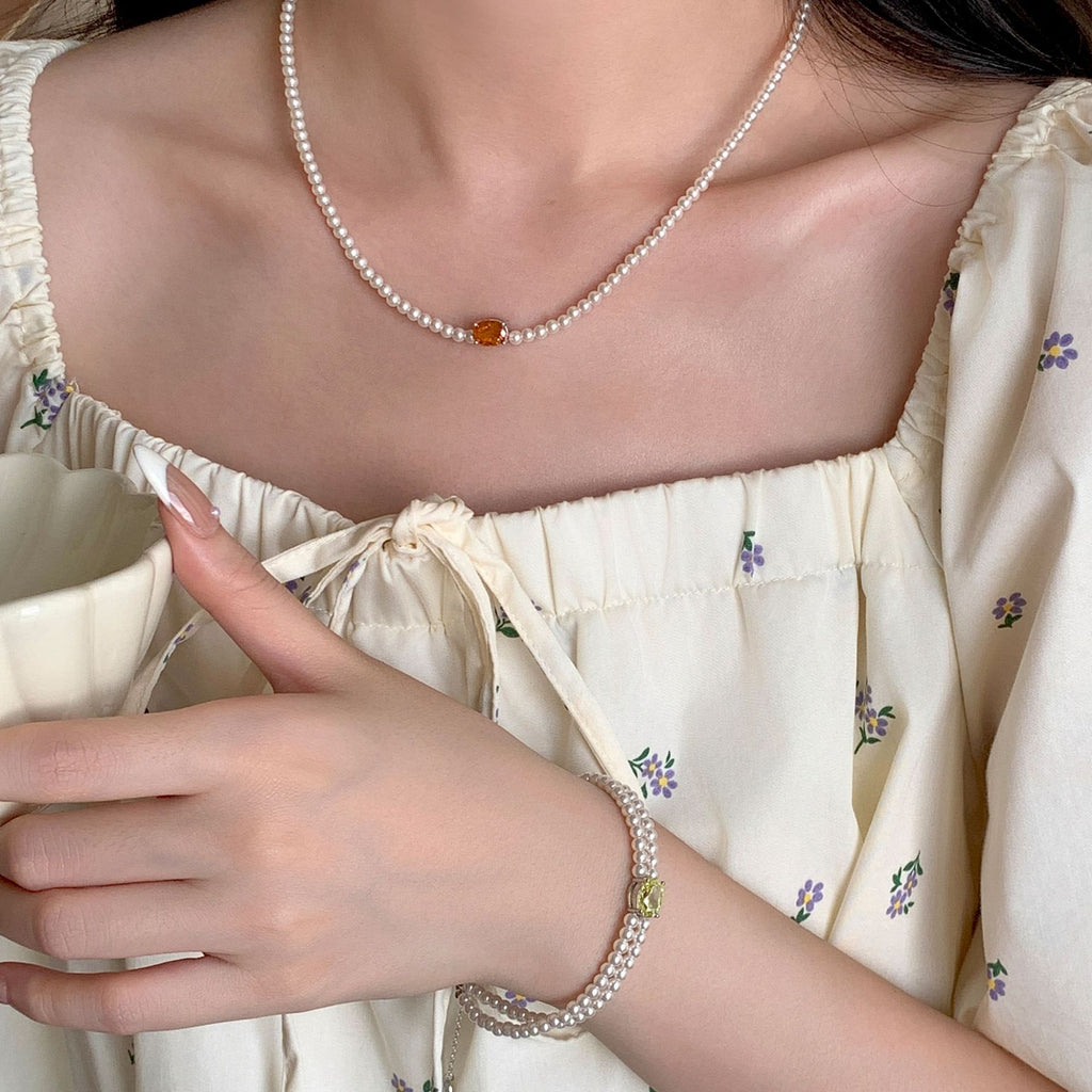 925 Silver Pearl Zircon Set, Six-Color Bracelet Necklace