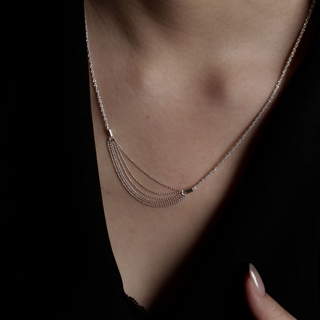 925 Silver Multi-Layer Sparkling Bead Tassel Necklace