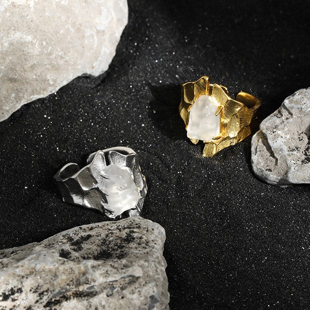 925 Silver Inlaid Crystal Adjustable Ring