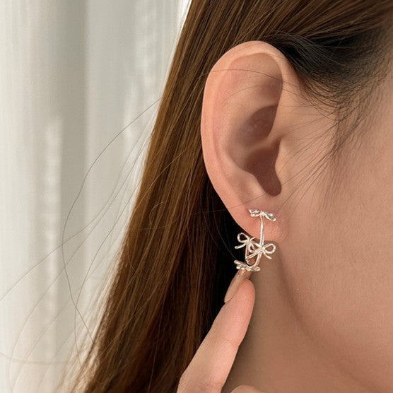925 Silver Bow Knot Hoop Earrings