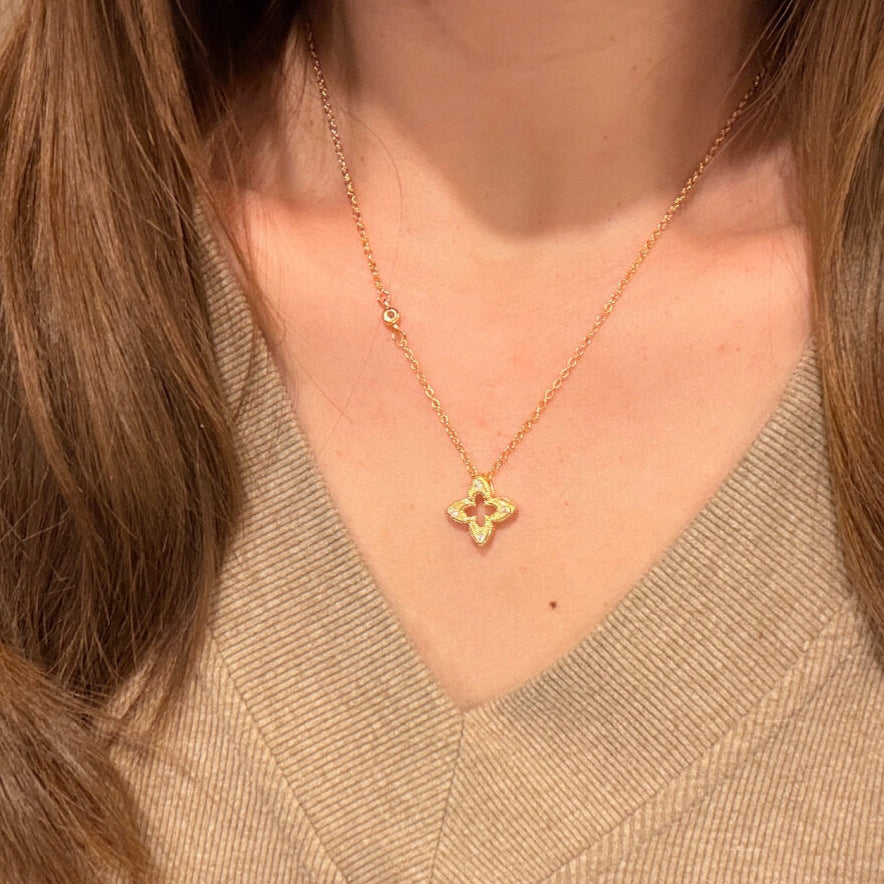 925 Silver Brushed Star Clover Bracelet and Necklace Set